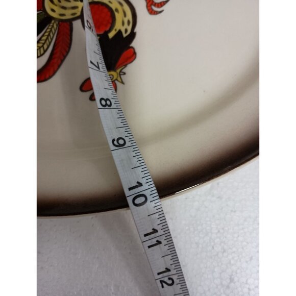 VTG Poppytrail By Metlox Large Oval Red Rooster Serving Platter W/ Brown Border - Picture 6 of 6